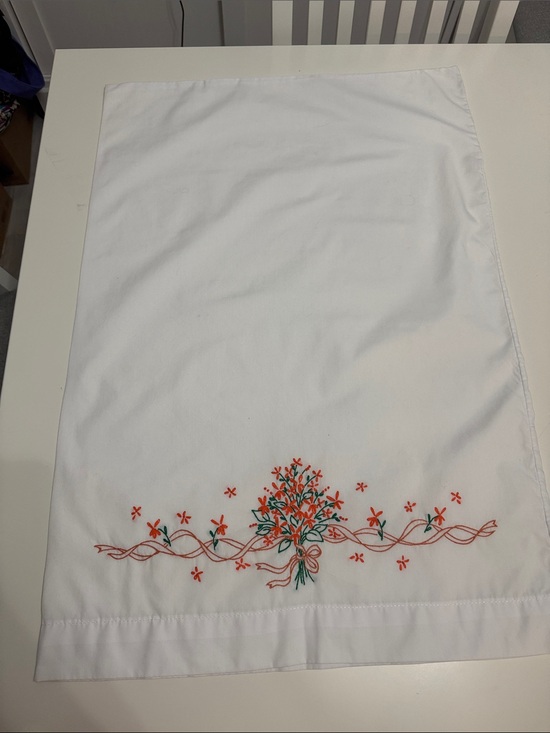 Other - Single White Embroidered Floral Pillowcase - White